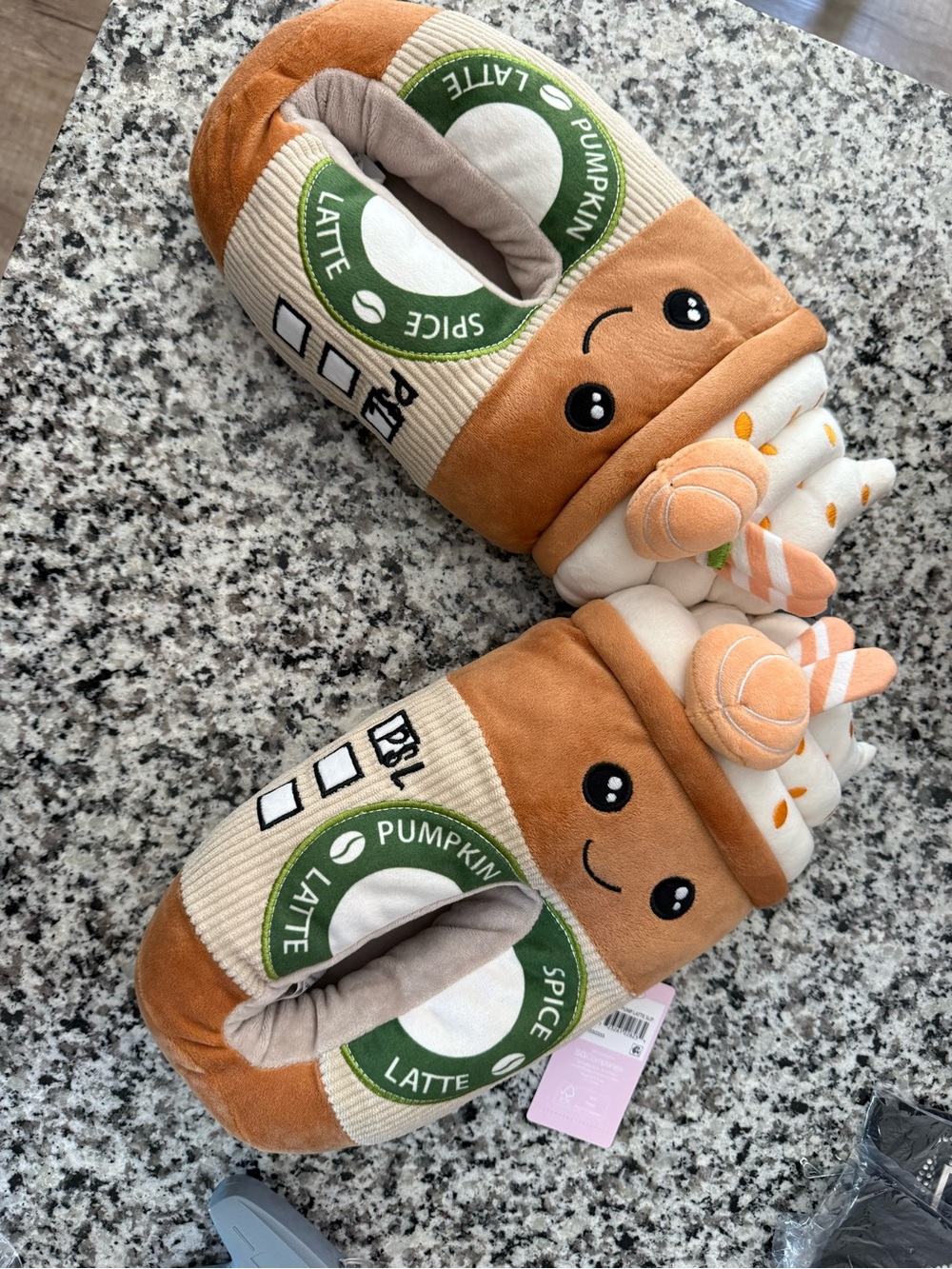 Adults  Spice Latte Plush Slippers - Brown/White large 9/10